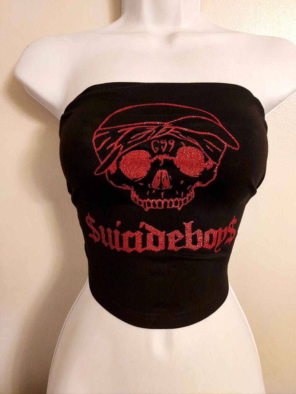 Suicideboys tank top tube top red sparkles glitter logo grey day Sb Shirt Crop